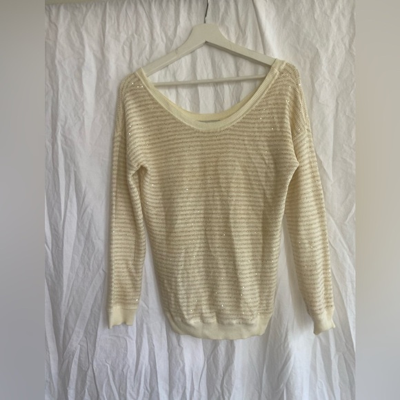 Sandro Paris Ivory Sequin Scoop Neck Sweater Size 1 (S) - Picture 6 of 16